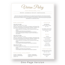 Load image into Gallery viewer, Teacher Resume Template for Word. 1 Page CV Template with Cover Letter and References Templates. Professional resume format. Curriculum Vitae
