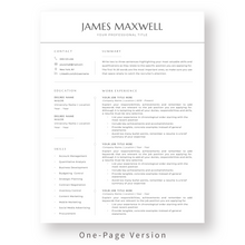 Load image into Gallery viewer, Modern Executive Resume Template for Word. 1 Page CV Template with Cover Letter and References Templates. Professional resume format. Curriculum Vitae
