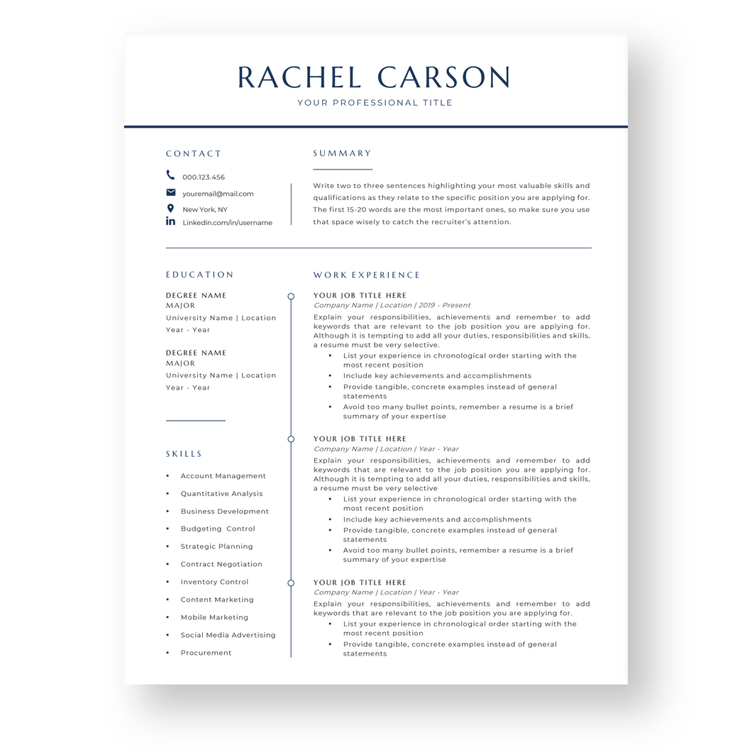 Executive Resume Template for Word. CV Template with Cover Letter and References Templates. Modern resume format. Curriculum Vitae