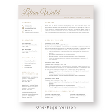 Load image into Gallery viewer, Registered Nurse Resume Template for Word. 1 Page CV Template with Cover Letter and References Templates. Modern resume format. Curriculum Vitae
