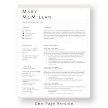 Load image into Gallery viewer, Physical Therapy Resume Template for Word. 1 Page CV Template with Cover Letter and References Templates. Modern resume format. Curriculum Vitae
