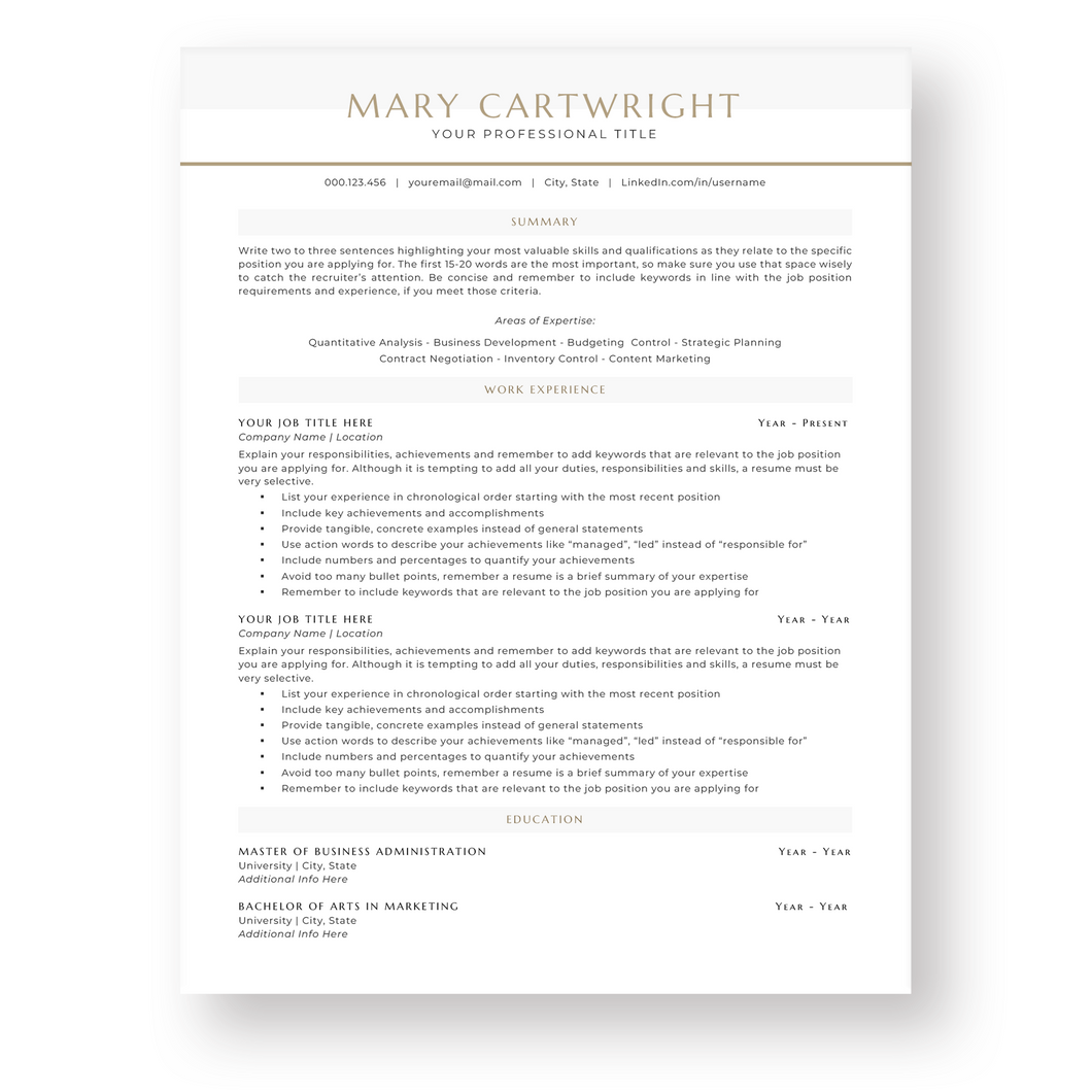 Executive Resume Template for Word - The Mary Cartwright
