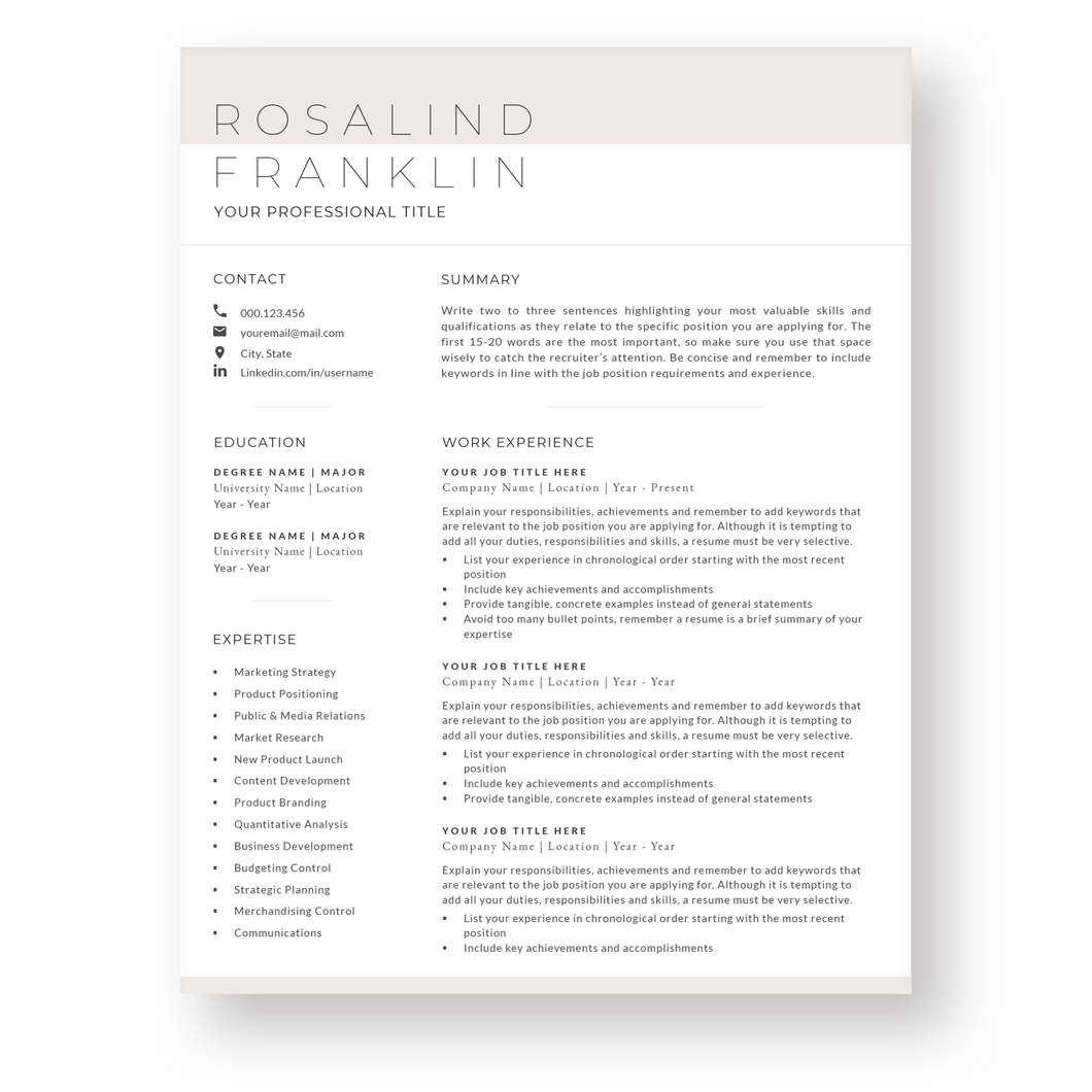 Feminine Resume Template for Word. CV Template with Cover Letter and References Templates. Modern resume format. Curriculum Vitae