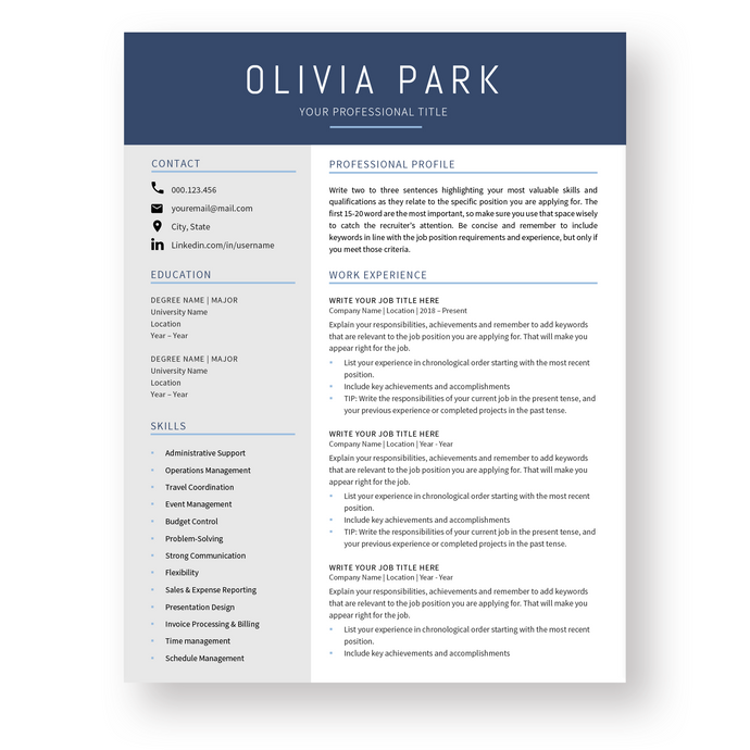 Creative Resume Template for Word. CV Template with Cover Letter and References Templates. Professional resume format. Curriculum Vitae