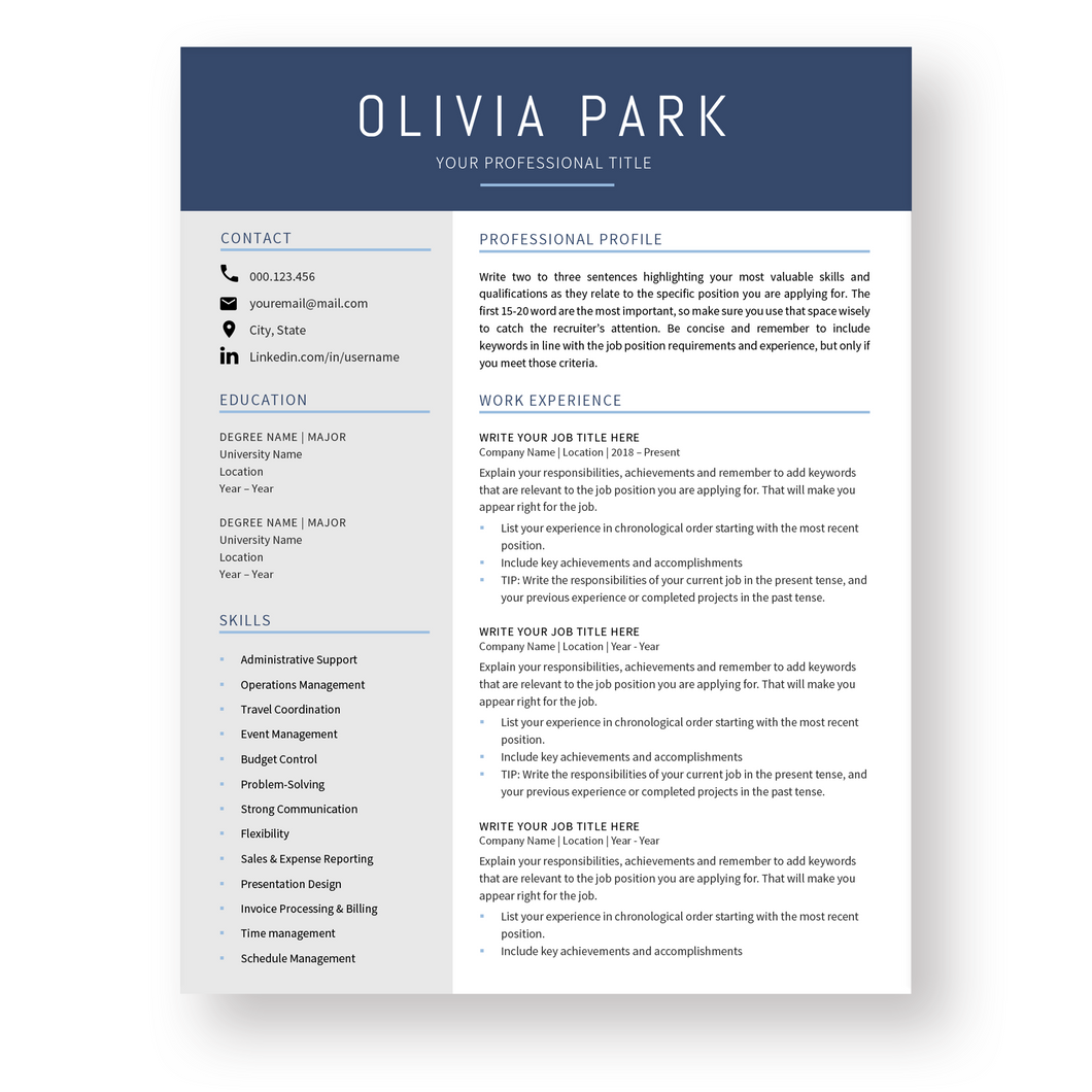 Creative Resume Template for Word. CV Template with Cover Letter and References Templates. Professional resume format. Curriculum Vitae