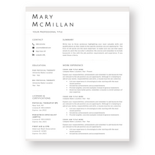 Load image into Gallery viewer, Physical Therapy Resume Template for Word. CV Template with Cover Letter and References Templates. Modern resume format. Curriculum Vitae

