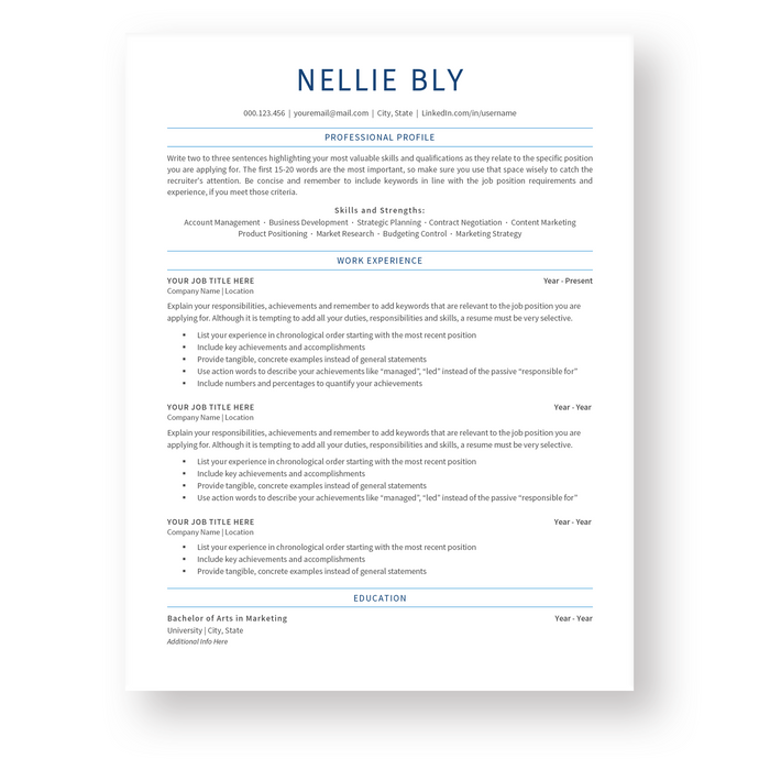 ATS Resume Template for Word. CV Template with Cover Letter and References Templates. Simple Resume format. Curriculum Vitae