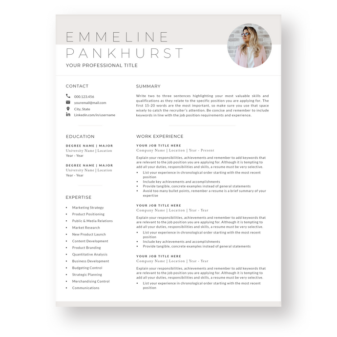 Feminine Resume Template for Word. CV Template with Cover Letter and References Templates. Modern resume format. Curriculum Vitae