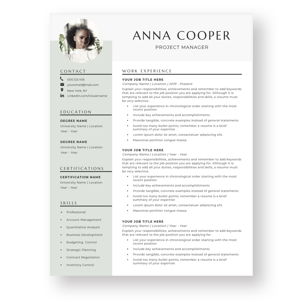 Modern and Professional Resume Template for Word. CV Template with Cover Letter and References Templates. Professional resume format. Curriculum Vitae