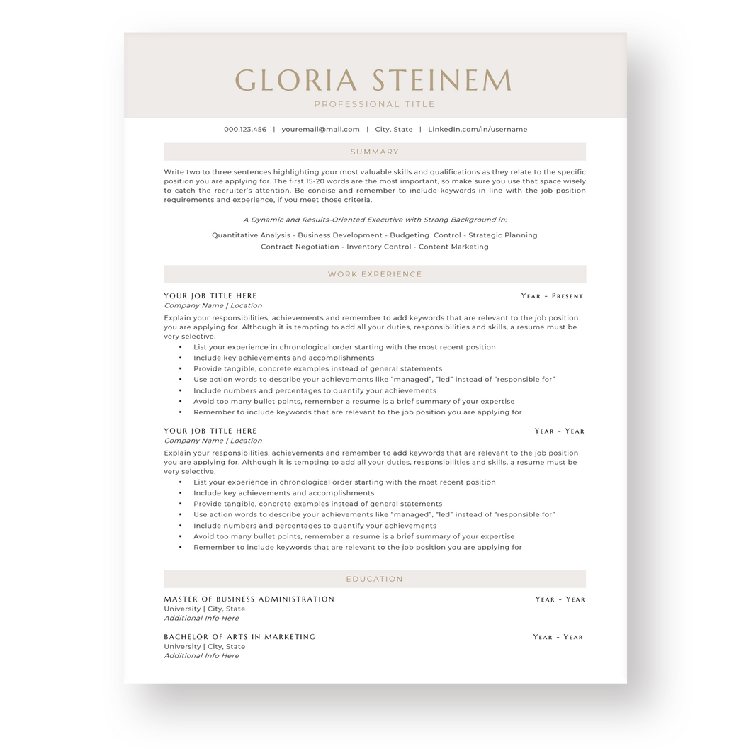 ATS Resume Template for Word. CV Template with Cover Letter and References Templates. Modern Resume format. Curriculum Vitae