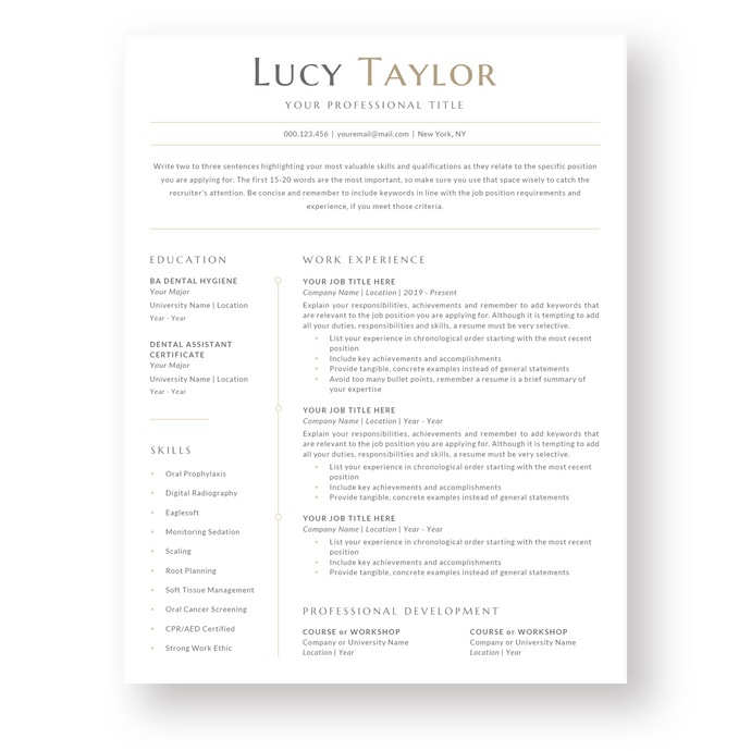 Dental Hygienist Resume Template for Word. CV Template with Cover Letter and References Templates. Modern resume format. Curriculum Vitae