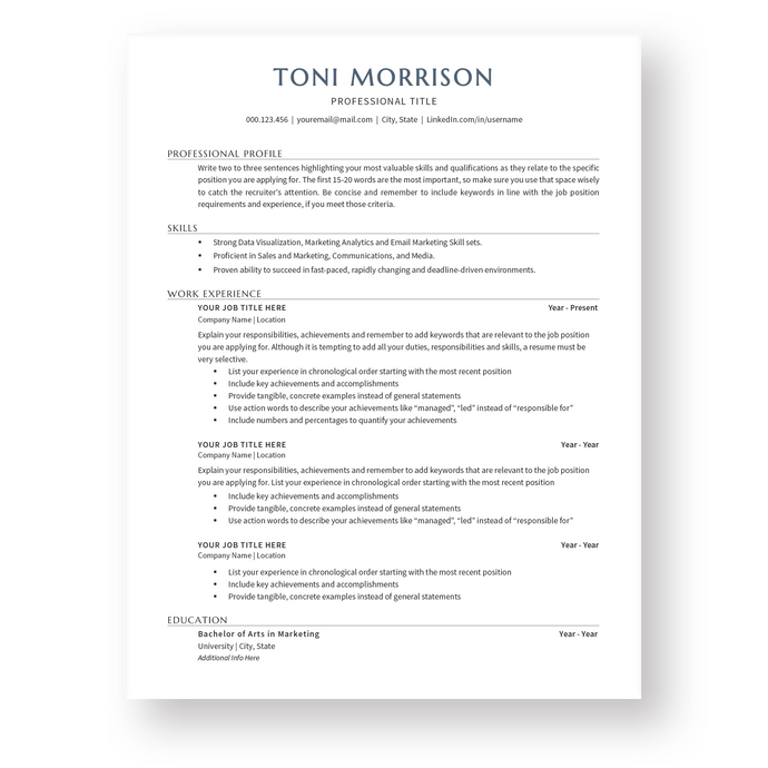 ATS Resume Template for Word. CV Template with Cover Letter and References Templates. Professional Resume format. Curriculum Vitae