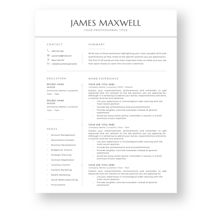 Modern Executive Resume Template for Word. CV Template with Cover Letter and References Templates. Professional resume format. Curriculum Vitae